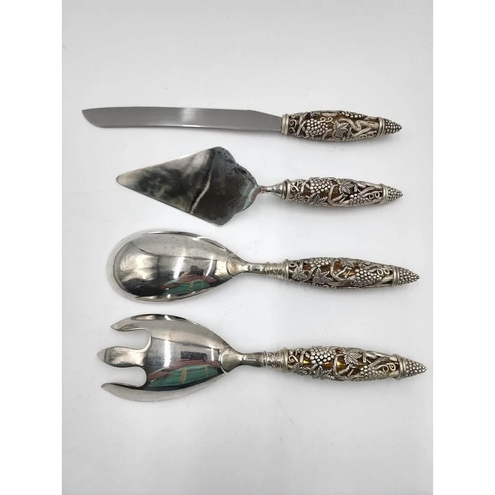 Godinger Silver-Plated Filigree Grape Handle Amber Crystal Silverware Set